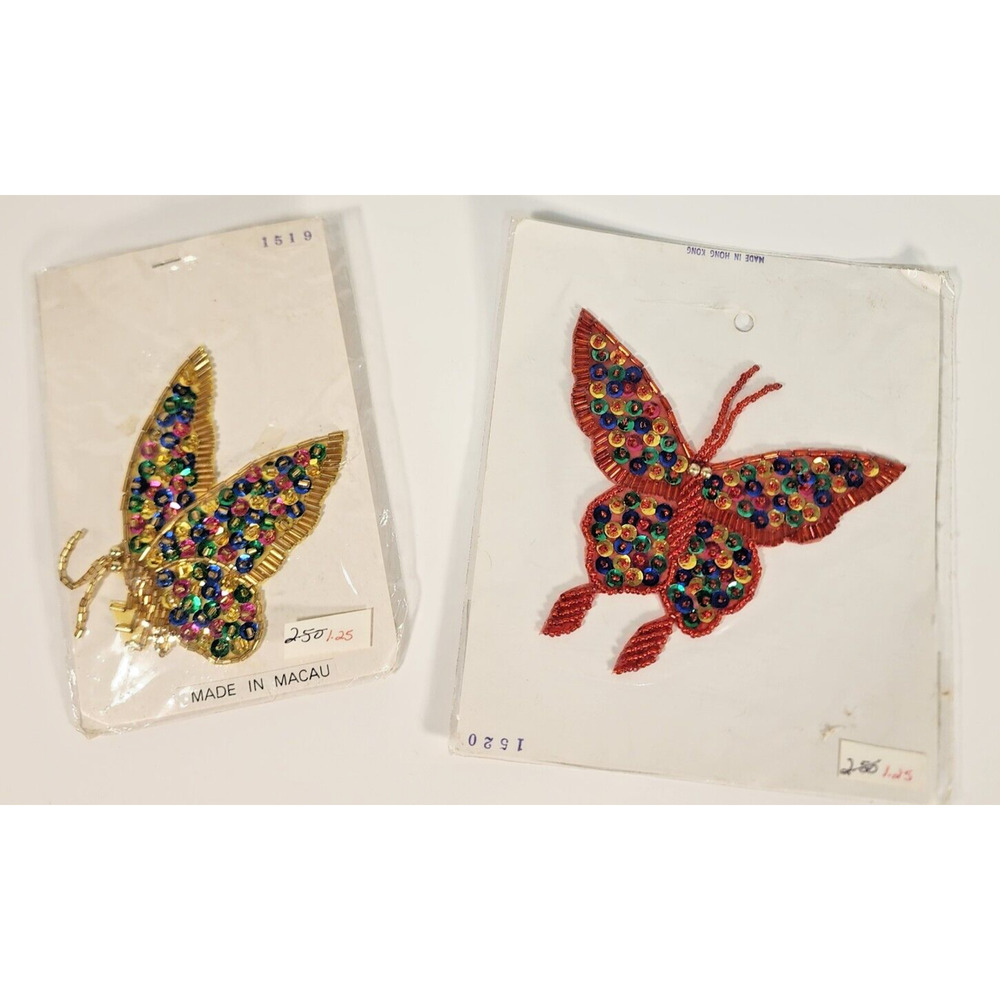 Vintage Butterfly Sequin Beaded Appliques Red & Gold and Multicolor (MD)